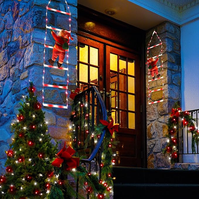Toodour LED Christmas Light - 2.5FT Christmas Decorative Ladder Lights with Santa Claus, Xmas Decorations Light for Indoor Outdoor, Window, Garden, Home, Wall, Xmas Tree Decor - White & Red - Bloomnest