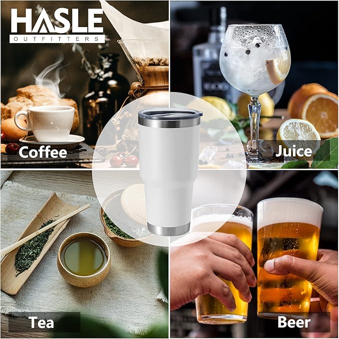 HASLE OUTFITTERS 30oz Stainless Steel Tumbler, Double Wall Vacuum Insulated Travel Mug Tumbler, Durable Insulated Coffee Mug, Gift Box Set (White, 8) - Bloomnest
