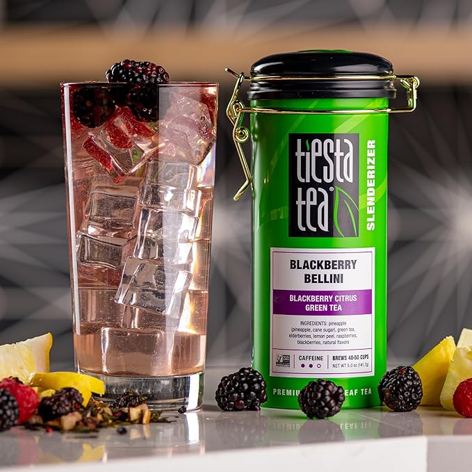Tiesta Tea - Blackberry Bellini, Premium Loose Leaf Blend, Blackberry Citrus Green Tea, Premium Blend, Medium Caffeine Green Tea, Hot or Iced, 50 Cups, 5 Ounce Refillable Tin TiestaTea