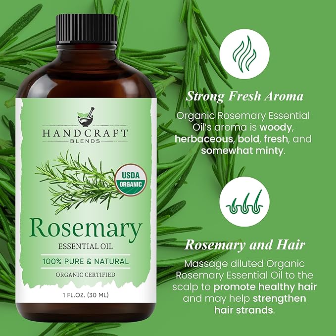 Handcraft Blends Organic Rosemary Essential Oil – 1 Fl Oz – 100% Pure and Natural – Premium Grade Essential Oil for Diffuser and Aromatherapy HandcraftBlends