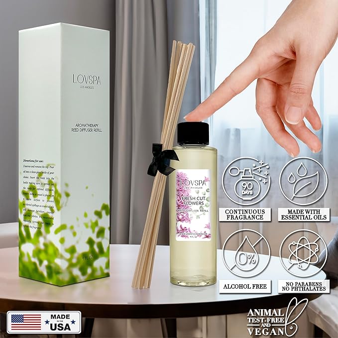 LOVSPA Fresh Cut Flowers Diffuser Oil - Luxury Essential Oils for Diffuser Refill & Air Freshener Room Spray - Long-Lasting & Natural Home Fragrance, Scented Oil for Diffusers, USA Made, 4oz - Bloomnest