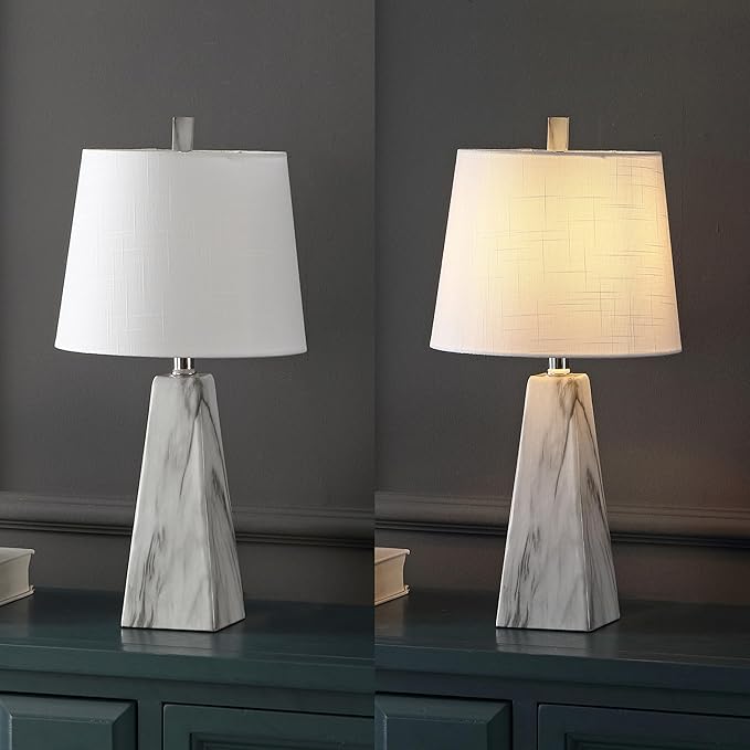 JONATHAN Y JYL1037A-SET2 Owen 20.5" Resin LED Table Lamp Contemporary, Office, Living Room, Family Room, Dining Room, Bedroom, Hallway, Foyer, White Marble Finish (Set of 2) - Bloomnest