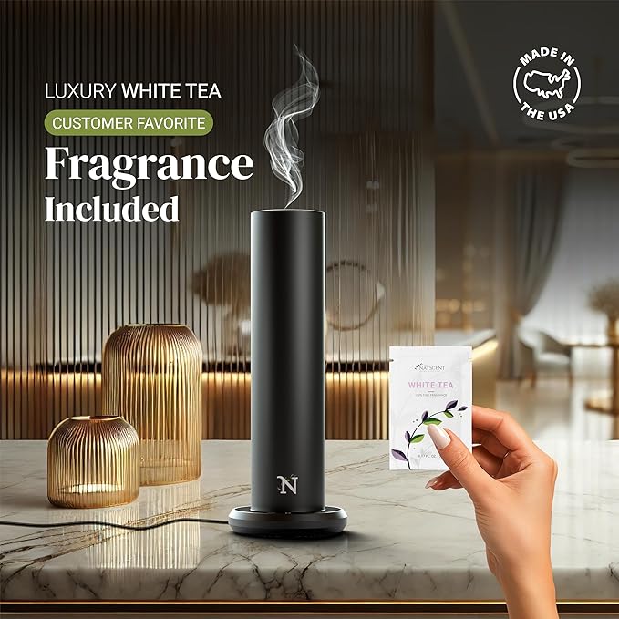 Dynamo Hotel Scent Diffuser – Cold-Air Essential Oil Diffuser for Home & Large Rooms up to 1000 sq ft, App & Manual Control, Hypoallergenic, Includes White Tea Fragrance Sample – Black - Bloomnest