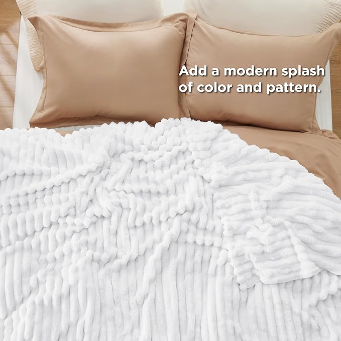 Bedsure GentleSoft Queen Blanket for Couch - Cozy Soft Blankets for Women, Cute Small Fleece Throws for Girls, Bright White, 90x90 Inches - Bloomnest