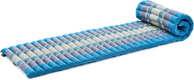 Leewadee - Foldable Floor Mattress - Japanese Roll Up Futon -Trifold Tatami Mat- Guest Floor Bed - Camping Mattress - Thai Massage Mat, Kapok Filled, 75 x 20 inches, Light Blue - Bloomnest