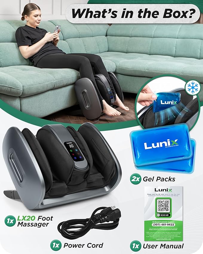Lunix LX20 Foot Massager for Pain Relief and Circulation, Foot and Calf Shiatsu Massager for Plantar Fasciitis and Neuropathy with Heat, Ankle Therapy Device - Bloomnest