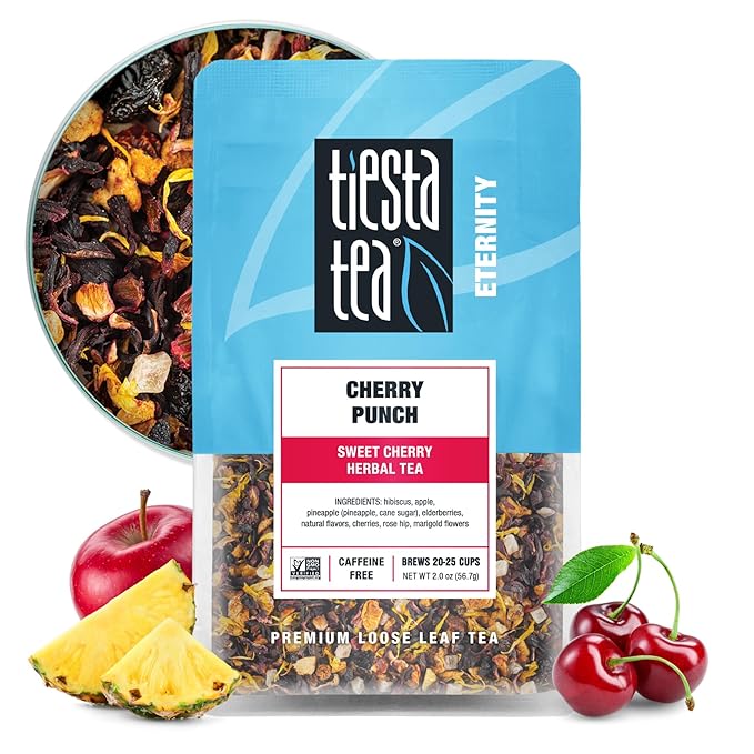 Tiesta Tea - Cherry Punch, Loose Leaf, Sweet Cherry Herbal Tea, Premium Blend, Non-Caffeinated, Makes Hot or Iced & Brews Up to 25 Cups, 2oz Resealable Pouch - Bloomnest