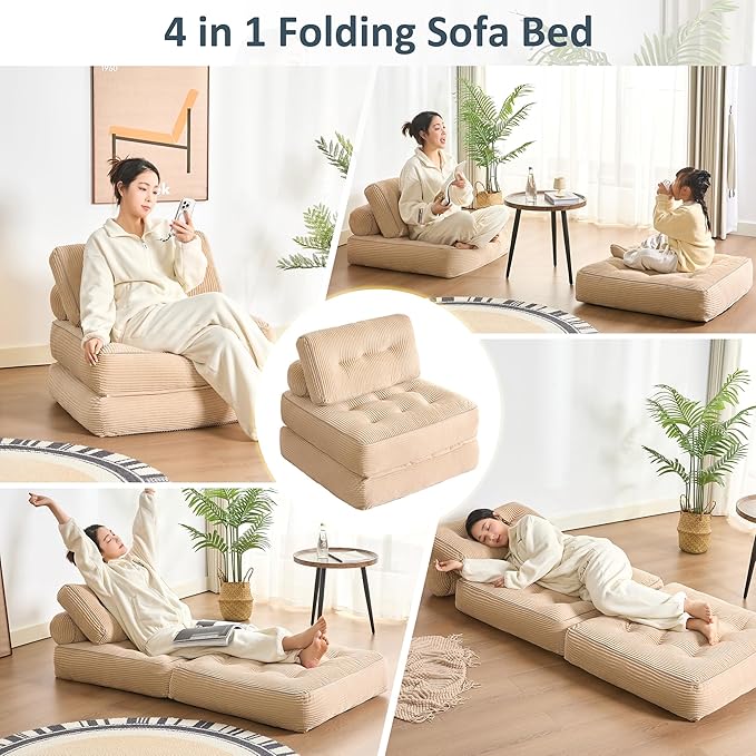 35.4x33.5 Inch Floor Pillow, Large Round Floor Cushion with Removable Washable Cover - Ultra Soft Plush Filling for Adults, Kids, Lounge, Bedroom, Reading Nook, Meditation, Corduroy, Camel