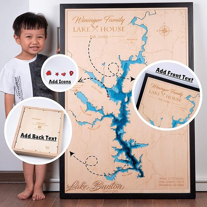Personalized 3D Lake of The Woods Wood Map | Lake Depth Map Art | 8-Layer Nautical Decor | Rustic Wall Art for Lake House, Cabin | Gifts for 5th Anniversary, Father’s Day, Christmas, Housewarming - Bloomnest