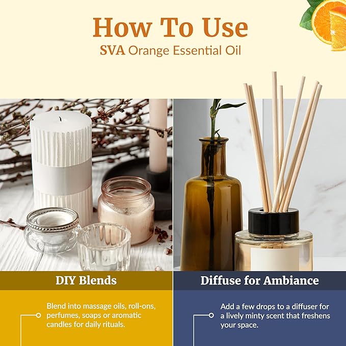 SVA Orange Essential Oil – 4 Fl Oz – 100% Natural Orange Oil - for Diffuser, Hair Care, Face, Skin Care, Aromatherapy, Scalp and Body Massage, Soap and Candle Making - with Dropper - Bloomnest