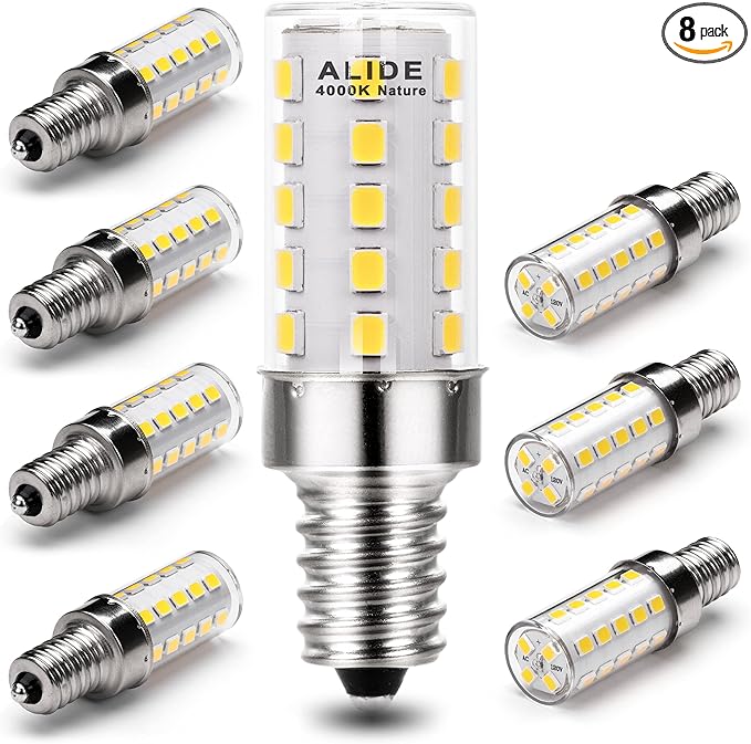 ALIDE E12 40 Watt Replacement LED Candelabra Bulbs C7,4000K Natural White,T6 E12 4W Led Candle Light Bulbs for Ceiling Fan Salt Lamp Pendant Lighting,450lm,Non-dimmable,8Pack - Bloomnest