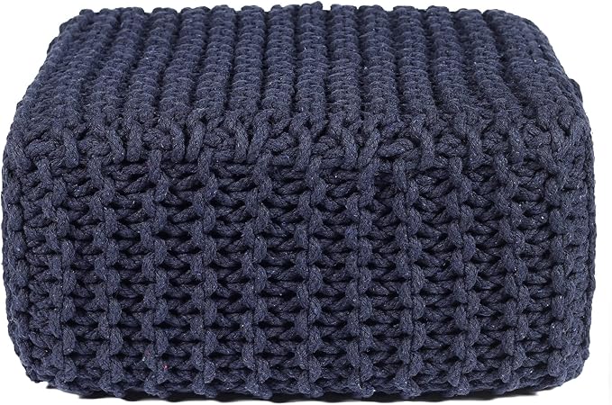 REDEARTH · Cube Low Pouf Foot Stool Ottoman - Hand Knitted Poof - Cord Boho Pouffe - Home Décor - Stuffed Footrest for Living Room - Nursery - Bedroom - Patio (16" x 16" x 8") - Navy Blue - Bloomnest