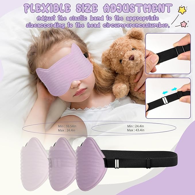 Kids Sleep Mask Eye Mask: 3D Contoured Cup Sleeping Masks, Blindfold with Adjustable Strap, Kids Eye Cover for Boys, Girls, Teens, Pressure-Free with Memory Foam Face Mask for Sleeping (Purple) - Bloomnest