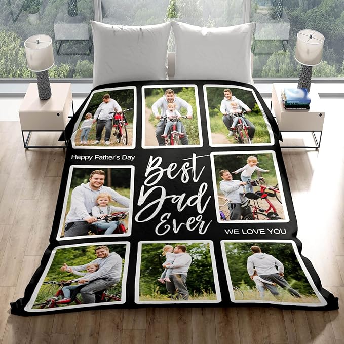 Custom Blankets with Photo, Personalized Photo Blankets Fathers Day Personalized Gifts for Dad from Daughter Son Customized Blanket with Picture - Bloomnest