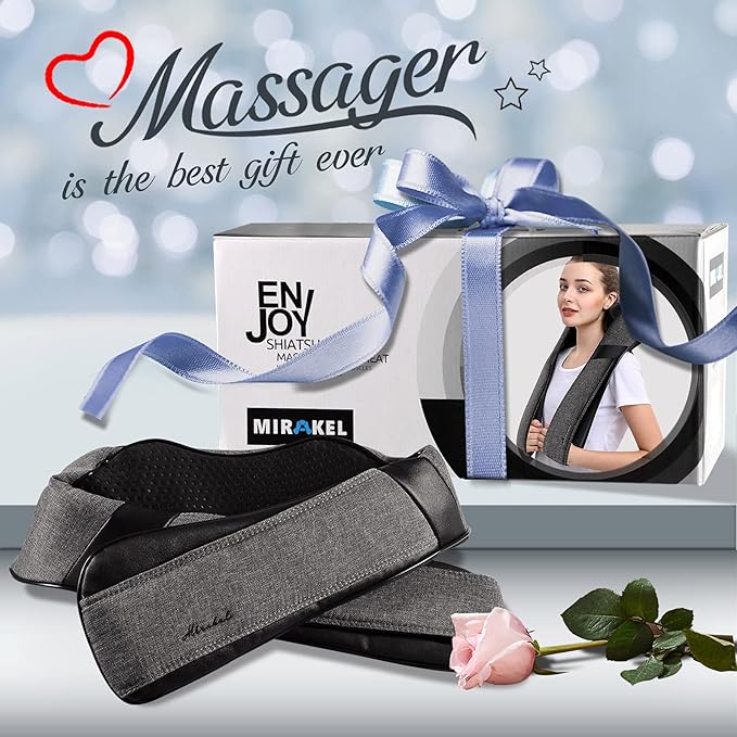 Mirakel Shiatsu Neck & Back Massager with Heat - Deep Tissue Neck, Back & Shoulder Pain Relief - Ergonomic Design Shoulder Massager, Idea Presents for Christmas, Fathers Day, Mothers Day, Women, Men - Bloomnest