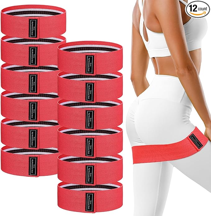 12 Pcs Fabric Resistance Bands for Working Out Booty Workout Stretch Exercise Bands Non Slip for Legs Squat Resistance Loop for Women Men Starter Butt Hip Thigh Fitness - Bloomnest