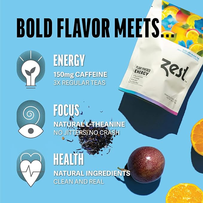Zest 150mg High Caffeine Energy Loose Leaf Blend - Blue Lady Black Tea - 4 Oz - Hot or Iced - All Natural Strong Flavored Healthy Coffee Alternative Highly Caffeinated Substitute - Perfect for Keto - Bloomnest