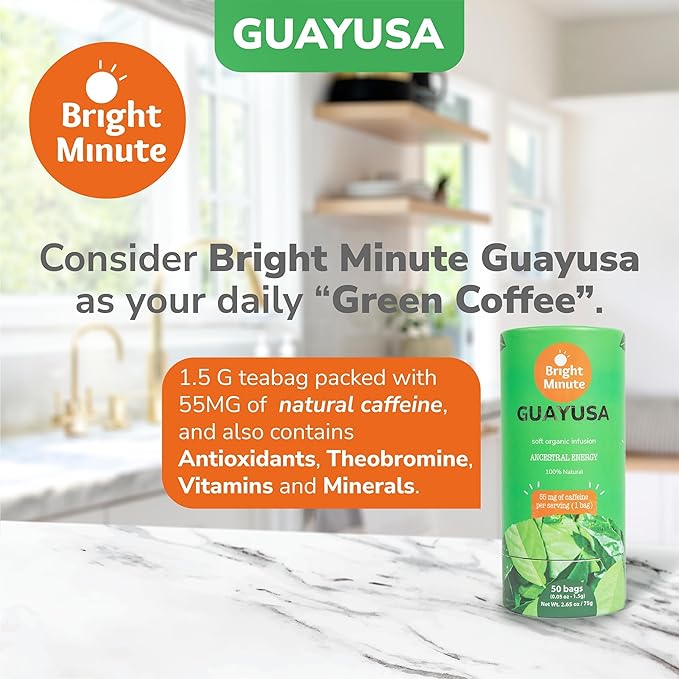 Bright Minute Guayusa infusion 50 teabags | Coffee Alternative & Addition | 55mg of natural caffeine per small 1.5G (0.05OZ) bag, Calm and Wakeful Energy Boost! - Bloomnest
