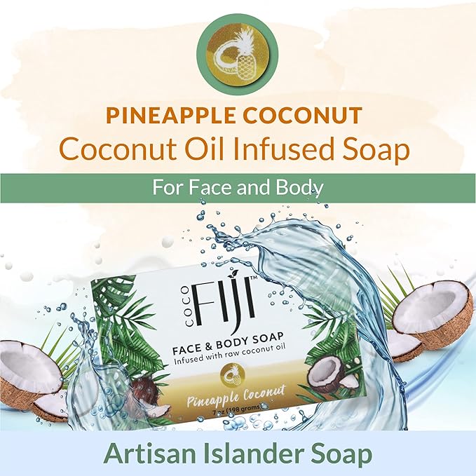 Coco Fiji Soap Bar for Face and Body Infused With Organic Coconut Oil, Pineapple Coconut, Essential Oil, Natural Soap for Moisturizing & Pore Purifying Skin, 7 oz,Pack of 12 - Bloomnest