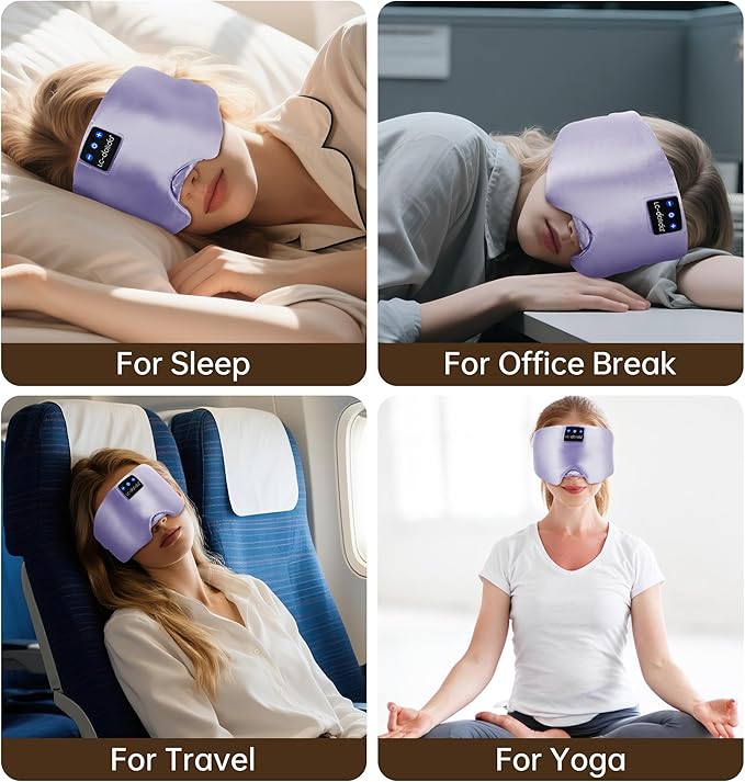 LC-dolida Luxurious Silk Soft Sleep Mask, Sleep Headphones with Bluetooth 5.4 for Side Sleeper, Total Blackout Eye Sleeping Mask for Women and Men, Ideal Gift for Restful Sleep, Travel(Light Purple) - Bloomnest