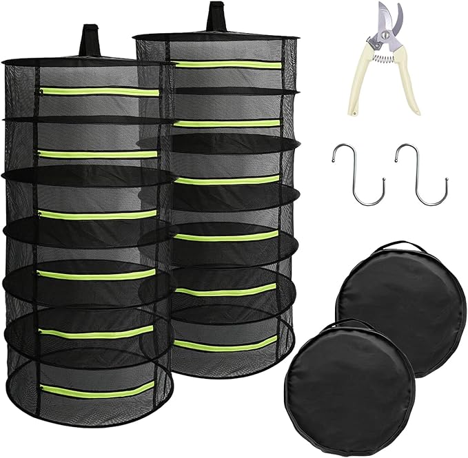 2 PCS Herb Drying Rack 6 Layers Mesh Hanging with Zipper Opening, Herb Dry Net for Drying Herb Plant Bud Flower Food Meat Fruits & Tea with Hooks and Garden Scissor - Bloomnest
