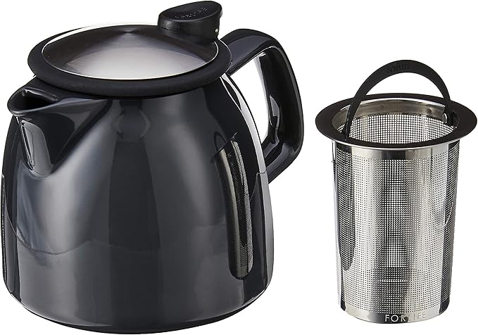 FORLIFE Bell Ceramic Teapot with Basket Infuser, 26-Ounce/770ml, Black Graphite - Bloomnest