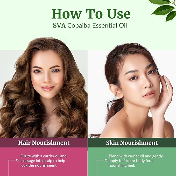 SVA Copaiba Essential Oil – 4 Fl Oz – 100% Natural Copaiba Oil - for Diffuser, Hair Care, Face, Skin Care, Aromatherapy, Scalp and Body Massage, Soap and Candle Making – with Dropper - Bloomnest
