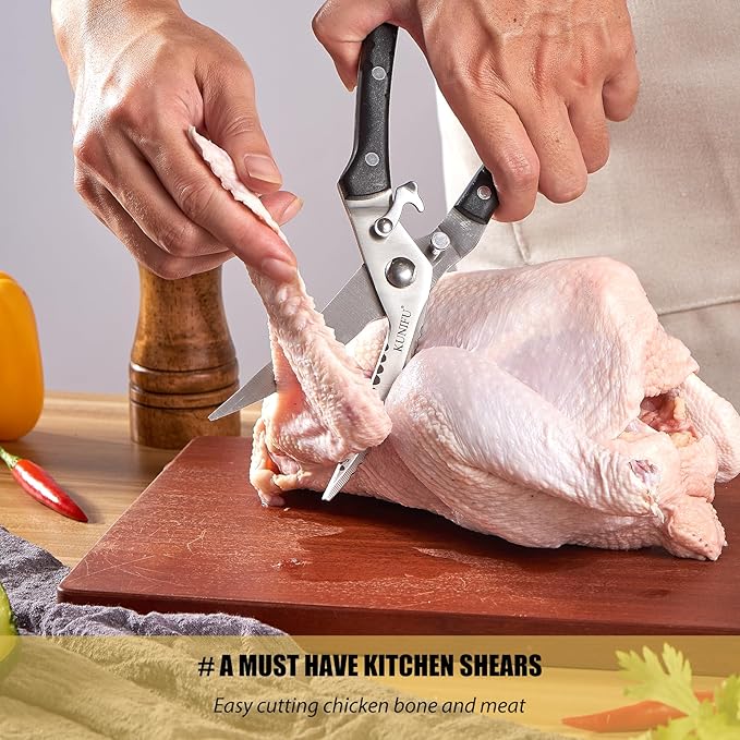 KUNIFU Poultry Shears, All Purpose Heavy Duty Kitchen Scissors For Food Turkey Meat Chicken Herbs, Cooking Scissors Utensils, Kitchen Gadgets Gray - Bloomnest