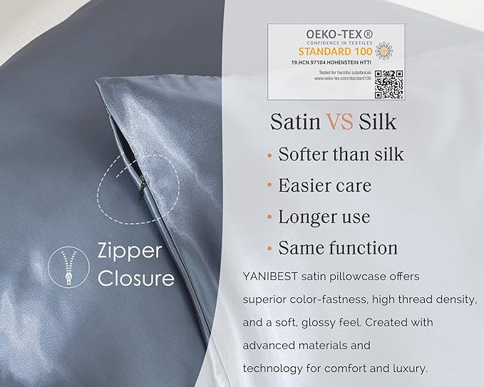 Yanibest Satin Pillowcase, King Size Pillow Cases Set of 2 - Silk Pillow Cases for Hair and Skin with Zipper, Silk Pillow Cases King for 20"x40", Exquisite Packaging for Women Men - Bloomnest