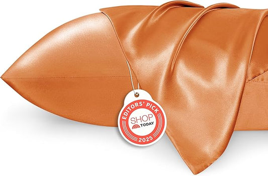 Bedsure Satin Pillowcase 2 Pack Similar to Silk Pillow Cases Standard Size, Pillow Case for Sleeping Women with Envelope Closure, Gifts for Women Men, Orange, 20x26 Inches, 2pcs - Bloomnest