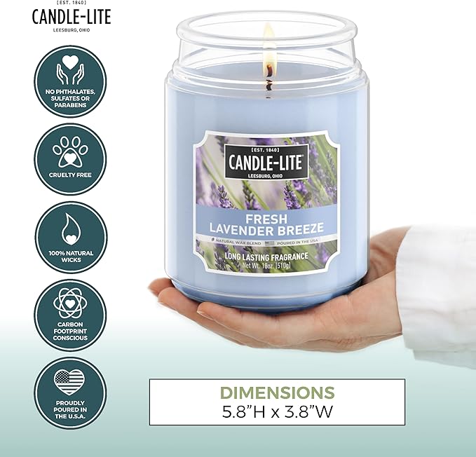 Candle-lite Scented Candles, Fresh Lavender Breeze, 18 oz Jar, Proudly Poured in The USA, Aromatherapy Candle, Single-Wick with 110 Hours of Burn Time, Perfect for Creating a Relaxing Ambiance - Bloomnest