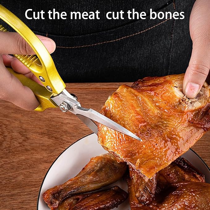 Kitchen Scissors All purpose, Have duty Stainless Steel Cooking Shears for Cutting Meat, Chicken,Poultry, Fish, Herbs, Seafood Scissors with Comfort Grip gold - Bloomnest