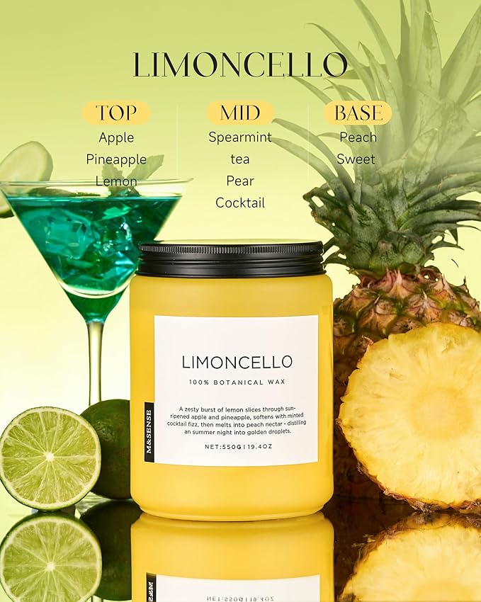 M&SENSE Limocello Summer Scented Candle, 19.4oz 110 Hours Long Lasting Burn Non Toxic Natural Soy Wax Lemon Highly Scented for Home Decor, 2 Wick Relaxing Candle Gifts for Yoga Spa Meditation - Bloomnest