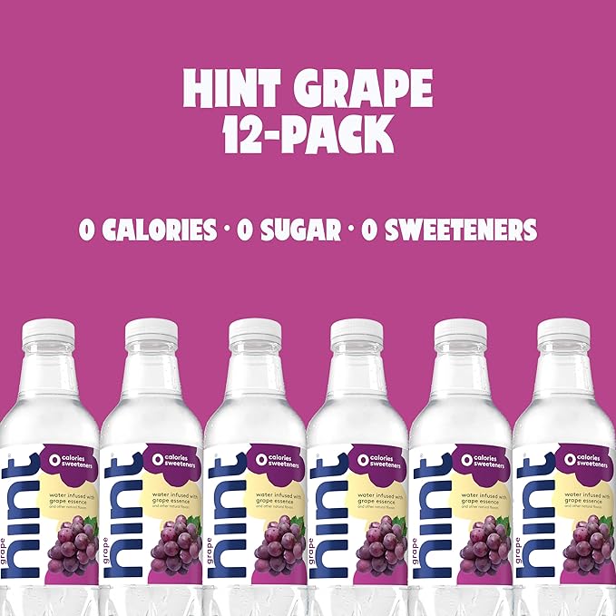 Hint Fruit-Infused Bottled Water, Grape - Sugar Free Flavored Water with Zero Calories, Naturally Flavored, and No Artificial Sweeteners - 16 Fl Oz (Pack of 12) - Bloomnest
