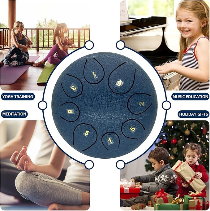 Steel Tongue Drum 6 Inch 8 Notes,C-Key Steel Hand Drum Instruments Set for Kids Adults,Navy Blue - Bloomnest