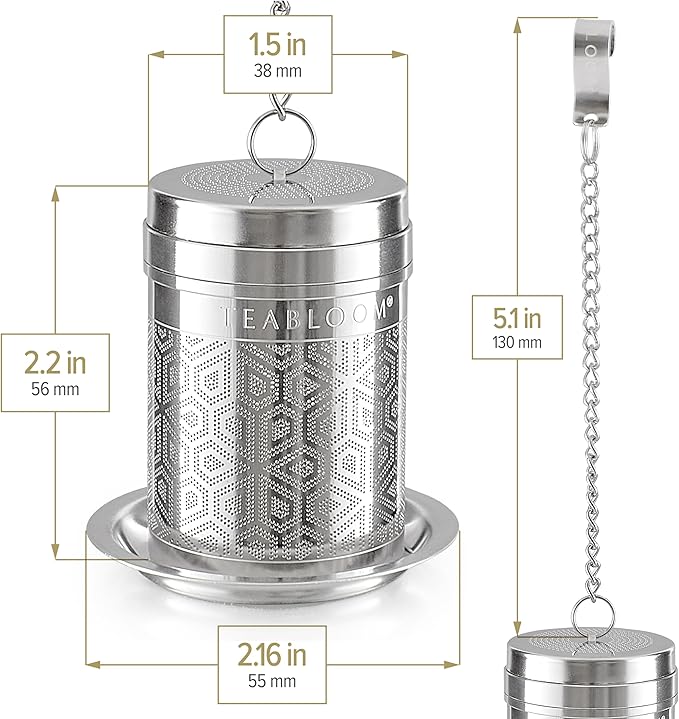 Teabloom Elegant Stainless Steel Loose Leaf Tea Infuser – Tea Connoisseur's Choice for White, Green, Oolong, Black, and Herbal Teas – Geometric Blossom Design – Small Size - Bloomnest