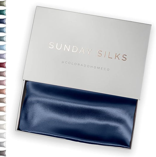 SUNDAYSILKS™ Premium Silk Pillow Cases | 100% Mulberry Silk Pillowcase with Zipper, All Sides Real 22 Momme Grade 6A Silk, Standard Queen, King Size [Navy Blue] - Bloomnest