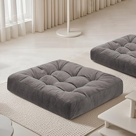 Meditation Floor Pillow 22×22 Inch 2 Pack Large Floor Cushions for Adults Square Tufted Corduroy Floor Pillows for Yoga Living Tatami Room Grey - Bloomnest