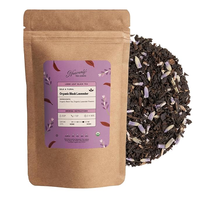 Heavenly Tea Leaves Organic Black Lavender, Loose Leaf Black Tea, 4 oz. (Approx. 50 Cups of Tea) - Strong, Full Bodied, Brisk, Great For Hot Or Iced Tea, Naturally Caffeinated, Premium Quality - Bloomnest