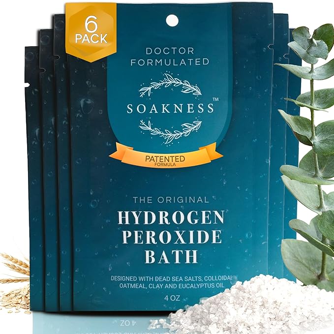 Hydrogen Peroxide Epsom Salt Bath Soak - USA-Made – Patented Bath Salts, Muscle Recovery, & Skin Detoxification – Magnesium Salts for Bathing - Doctor Formulated Pure Epsom Salt (6-Pack) - Bloomnest