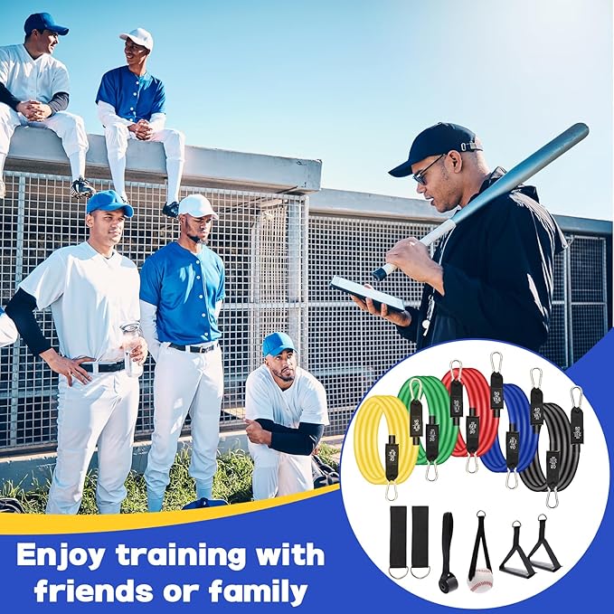 Baseball Resistance Trainer Coolrunner Exercise Bands, Training Aid for Baseball Softball Pitchers, Base Ball Stretching Bands with Interchangeable Grips to Build Arm Strength - Bloomnest