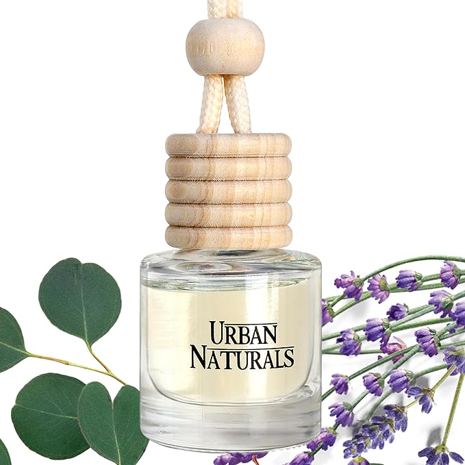 Urban Naturals Car Air Freshener Diffuser 1 Pack - Eucalyptus Lavender Scent, 45+ Days Long Lasting Fragrance, Made in USA, Glass & Wood, Hanging Design + Vent Cip, Easy to Use - Bloomnest