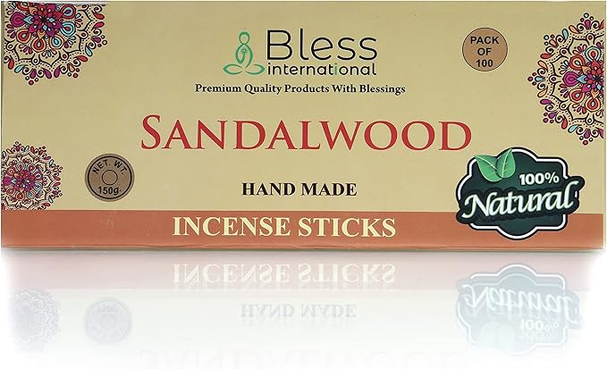 Bless-Sandalwood 100%-Natural-Handmade-Hand-Dipped-Incense-Sticks Organic-Chemicals-Charcoal-Free Purification-Relaxation-Positivity-Yoga-Meditation Best-Woods-Scent (100 Sticks (5.25 OZ)) BlessInternational
