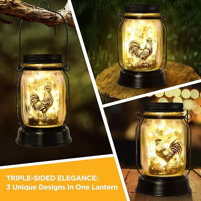 Chicken Gifts for Women/Men Cock Lovers Solar Lantern Mom Birthday, Mothers Day, Christmas Gifts, Solar Garden Decoration Outside for Yard, Patio,Backyard,Porch, Torches - Bloomnest