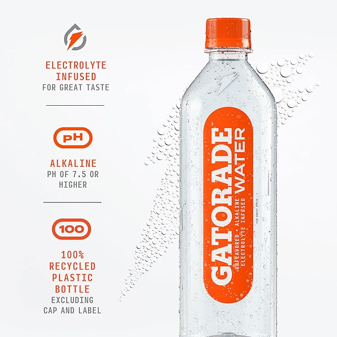 Gatorade Water, Unflavored, Electrolyte infused for great taste, Alkaline PH 7.5 or higher, 20 Fl Oz (Pack of 12) - Bloomnest