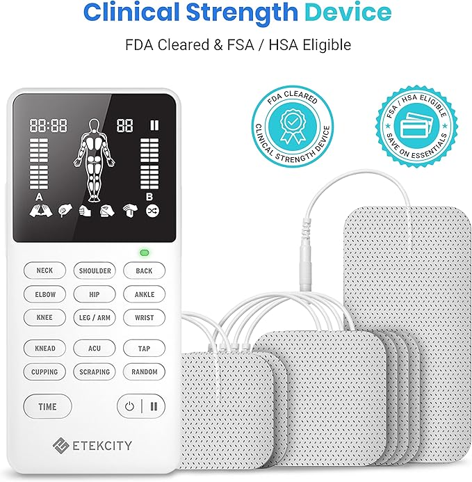 Etekcity 4-Channel Rechargeable TENS Unit,FSA-HSA Eligible Muscle Stimulator for Pain Relief, After-Exercise Relaxation, Physical Therapy, 8 Electrode Pads, Back,Neck,Shoulder,Sciatica, Period Cramps Etekcity
