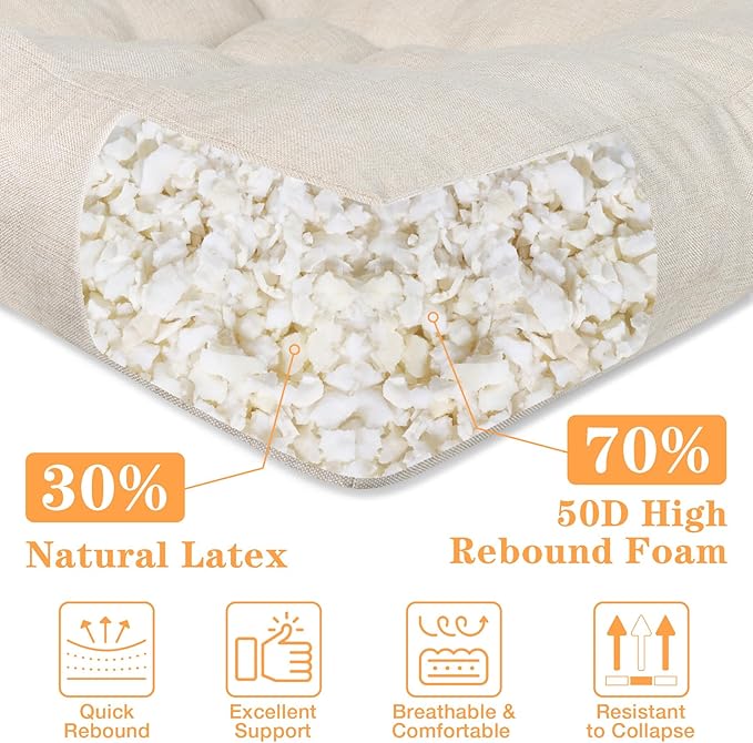 Beige Square Floor Pillow Meditation Cushions, Large Floor Sitting 22"x22"x4.6", Tufted Cushions for Yoga Living Room Tatami Home Decor 1 Pack - Bloomnest