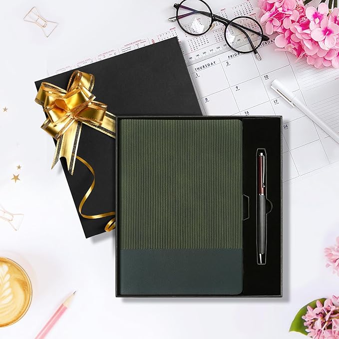 TSFPapier A5 Lined Notebook with Pen & Gift Box 216 Pages PU Leather Journal for Women Men 100GSM Thick Paper College Ruled Notebook for Christmas Gifts, School,Travel,Business,Work,Home Writing (Dark Green) - Bloomnest