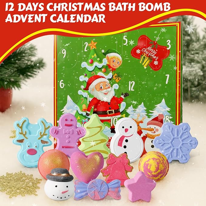 Christmas Advent Calendar 2025 Bath Bombs Gifts for Kids - 12PCS Surprising Bubble Bath Bombs Inside, Countdown Calendar Christmas Stuff Gifts for Girls, Women, Boys - Bloomnest