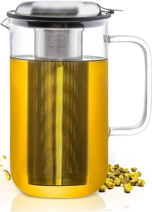 Aquach 51oz Glass Teapot with Stainless Steel Removable Infuser, Stovetop & Dishwasher Safe, Ideal for Loose & Blooming Tea Brewing - Bloomnest
